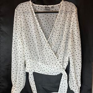 Soho by NY&Co Sheer Wrap Blouse with Black Hearts Tie Closure